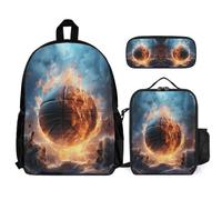 WECECE Bookbag Ice and Fire Basketball with Lunch Box Pencil Case for Boys 10-12 Years, Backpack Basketball School Supplies Bundle Year 3 for Boys Outdoor Learning and Travel