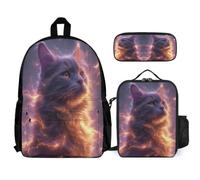 WECECE Bookbag Kitten 3 Piece Set for Kids Age 12, Backpack Cat with Lunch Tote and Pencil Case Year 4-6 for Young Learners Outdoor Learning and Travel