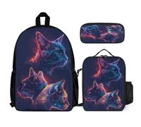 WECECE Bookbag Kitten Set with Pencil Case and Lunch Bag for Children 7-9 Years, School Backpack Cat 3 Piece Set Year 3-5 for Girls Daily Carry and Trips