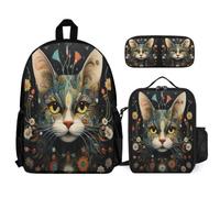 WECECE Bookbag Kitten with Lunch Box Pencil Case for Boys 10-12 Years, Backpack Cat School Supplies Bundle Year 3 for Boys Outdoor Learning and Travel
