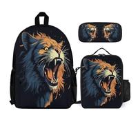 WECECE Bookbag Lion School Supplies Bundle for Kids 7-9 Years, Backpack Lions Animal King with Lunch Box Pencil Case Year 1-2 for Young Learners Family Trips and Activities