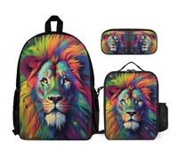 WECECE Bookbag Lion Set with Lunch Tote Lions Animal King Pencil Case for Students 12-14 Years Year 7-8, Organiser Bundle for Secondary School Trips and Daily Study