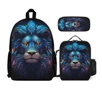 WECECE Bookbag Lion with Lunch Bag and Pencil Case for Children Age 6, School Backpack Lions Animal King with Pencil Case and Lunch Bag Year 3 for Girls Family Trips Activities