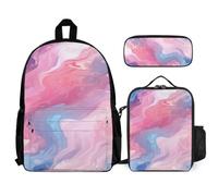 WECECE Bookbag Marble Pattern School Supplies Bundle for Children Age 8, Schoolbag Colourful School Supplies Bundle Year 1-2 for Young Learners Daily Carry and Trips