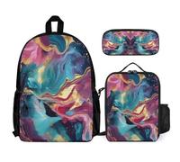 WECECE Bookbag Marble Pattern School Supplies Bundle with Lunch Bag Colourful and Pencil Case for Teenagers Age 7 Year 13, Matching Carry Set for Learning