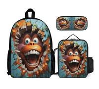 WECECE Bookbag Orangutan Print School Supplies Bundle for Kids 7-9 Years, Backpack 3D Animal Cracker with Lunch Box Pencil Case Year 1-2 for Young Learners Family Trips and Activities