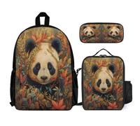 WECECE Bookbag Panda Set with Lunch Tote Animal Theme Pencil Case for Students 12-14 Years Year 7-8, Organiser Bundle for Secondary School Trips and Daily Study