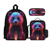 WECECE Bookbag Panda with Lunch Bag and Pencil Case for Kids 9-11 Years, Backpack Animal Print with Pencil Case and Lunch Bag Year 6 for Boys Study Sessions Travel