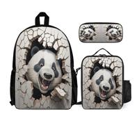 WECECE Bookbag Panda with Lunch Tote 3D Animal Crack Pencil Case for Boys Girls 10-12 Years Year 5-6, Matching School Gear for Travel and Learning Sessions