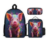 WECECE Bookbag Pig School Supplies Bundle for Children Age 8, Schoolbag Colourful Piglet School Supplies Bundle Year 1-2 for Young Learners Daily Carry and Trips