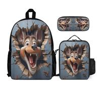 WECECE Bookbag Reindeer with Lunch Box Animal Cracker 3D Pencil Case for Kids 7-9 Years Year 2-3, Lightweight 3 Piece Student Carry Set for School Lessons Outdoor Activities and Travel