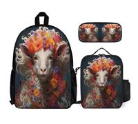 WECECE Bookbag Reindeer with Lunch Box Animal Cracker 3D Pencil Case for Kids 7-9 Years Year 2-3, Lightweight 3 Piece Student Carry Set for School Lessons Outdoor Activities and Travel
