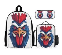 WECECE Bookbag Rooster with Lunch Tote French Gallic Chicken Pencil Case for Boys Girls 10-12 Years Year 5-6, Matching School Gear for Travel and Learning Sessions