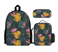 WECECE Bookbag Set Botanical Print with Lunch Bag Pencil Case Tropical Leaves for Boys Girls 6-8 Years Year 1-2, Matching School Supplies Bundle for Trips Sports and Study