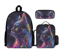 WECECE Bookbag Set Cat with Lunch Bag Pencil Case Kitten for Boys Girls 6-8 Years Year 1-2, Matching School Supplies Bundle for Trips Sports and Study