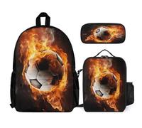 WECECE Bookbag Set Football with Lunch Bag and Pencil Case Soccer for Students Age 10 Year 5, Everyday School Supplies Collection for Travel Sports Club and Study