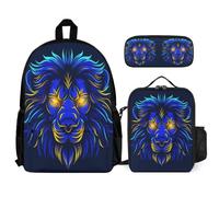 WECECE Bookbag Set Lion with Lunch Bag Pencil Case Lions Animal King for Boys Girls 6-8 Years Year 1-2, Matching School Supplies Bundle for Trips Sports and Study