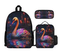 WECECE Bookbag Set Swan with Lunch Bag Pencil Case White Swan for Boys Girls 6-8 Years Year 1-2, Matching School Supplies Bundle for Trips Sports and Study