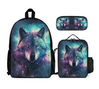 WECECE Bookbag Set Wolves with Lunch Bag Pencil Case Animal Wolf for Boys Girls 6-8 Years Year 1-2, Matching School Supplies Bundle for Trips Sports and Study