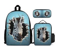 WECECE Bookbag Set Zebra with Lunch Bag and Pencil Case Animal Print for Students Age 10 Year 5, Everyday School Supplies Collection for Travel Sports Club and Study