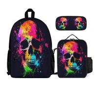 WECECE Bookbag Skeleton School Supplies Bundle for Kids 7-9 Years, Backpack Skull with Lunch Box Pencil Case Year 1-2 for Young Learners Family Trips and Activities
