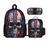 WECECE Bookbag Skeleton School Supplies Bundle with Lunch Bag Skull and Pencil Case for Teenagers Age 7 Year 13, Matching Carry Set for Learning