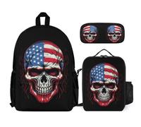 WECECE Bookbag Skeleton with Lunch Bag and Pencil Case for Kids 9-11 Years, Backpack Skull with Pencil Case and Lunch Bag Year 6 for Boys Study Sessions Travel