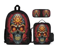 WECECE Bookbag Skull School Supplies Bundle for Girls Age 12, School Bag Skeleton with Pencil Case and Lunch Bag Year 3 for Young Learners Study Sessions and Travel