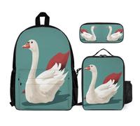 WECECE Bookbag Swan School Supplies Bundle for Kids 7-9 Years, Backpack White Swan with Lunch Box Pencil Case Year 1-2 for Young Learners Family Trips and Activities