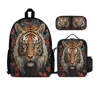 WECECE Bookbag Tiger School Supplies Bundle with Lunch Bag Animal Theme and Pencil Case for Teenagers Age 7 Year 13, Matching Carry Set for Learning