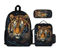 WECECE Bookbag Tiger with Lunch Bag and Pencil Case for Children Age 6, School Backpack Animal Tiger with Pencil Case and Lunch Bag Year 3 for Girls Family Trips Activities