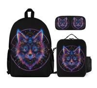 WECECE Bookbag Wolf School Supplies Bundle for Girls Age 12, School Bag Animal Wolve with Pencil Case and Lunch Bag Year 3 for Young Learners Study Sessions and Travel