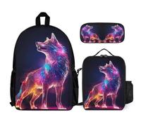 WECECE Bookbag Wolve School Supplies Bundle for Kids 7-9 Years, Backpack Animal Wolf with Lunch Box Pencil Case Year 1-2 for Young Learners Family Trips and Activities