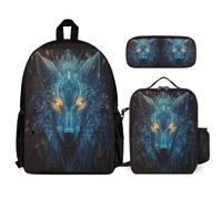 WECECE Bookbag Wolves with Lunch Box Pencil Case for Boys 10-12 Years, Backpack Animal Wolf School Supplies Bundle Year 3 for Boys Outdoor Learning and Travel