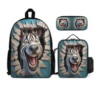 WECECE Bookbag Zebra with Lunch Bag and Pencil Case for Kids 9-11 Years, Backpack Animal 3D with Pencil Case and Lunch Bag Year 6 for Boys Study Sessions Travel