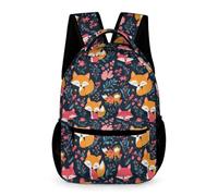 WECECE Boys and Girls Cartoon Fox Motif Bookbag 7-11 Years Animal Fox Backpack Primary Year 4 with Front Pocket Rucksack Books Stationery Bottle Autumn Trip Daily Use