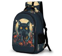 WECECE Boys Black Cat School Backpack Age 7-12 Girls Daypack for School Years 4-8 Kids Animal Moon Kitten Back pack, Lightweight Durable for Outdoor Travel and Hiking