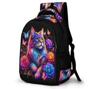 WECECE Boys Cat Flowers School Bag for Secondary Years Girls Animal Kitten School Backpack Ages 8-14 Kids Rucksack Cool Durable for Outdoor Travel and Spring Trip
