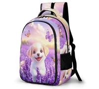 WECECE Boys Cute Puppy Back pack Ages 7-12 Girls Backpack for Primary to Secondary Kids Butterfly Dog Design Backpack Lightweight, Stylish and Durable for Outdoor Travel and Spring Trip