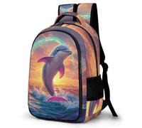 WECECE Boys Dolphin Rainbow Print School Bag Ages 10-15, Girls Backpack, Marine Life Rucksack for Primary to Secondary Refrigerator Door Backpack for School Trips and Outdoor