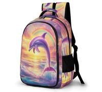WECECE Boys Dolphin Rainbow Rucksack for Primary to Secondary, Girls Sea Creature School Backpack Ages 7-12, Kids Bookbag, Fashion Backpack for Birthday Gift and Back to School