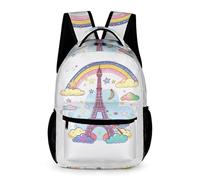 WECECE Boys Eiffel Tower Motif Bookbag Age 13 Colourful Rainbow School Backpack for Girls Primary Years 4-6 Durable Backpack Daily Items Bottle Class Daily Use