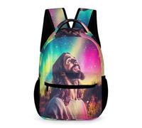 WECECE Boys Girls Jesus Christian Pattern Backpack Age 9 Jesus Design Bookbag Primary Year 4 Lightweight Daypack Front Pocket Side Pockets School Trips Travel