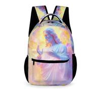WECECE Boys Girls Jesus Motif Backpack Age 9 Jesus Christian Pattern Bookbag Primary Year 4 Lightweight Daypack Front Pocket Side Pockets School Trips Travel