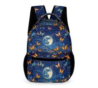 WECECE Boys Moon Butterflies Rucksack 9-13 Years Butterfly Backpack for Girls Primary Years 2-4 Lightweight Printed Daypack Front Pocket Side Pockets Spring Outing Travel