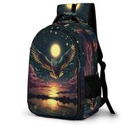 WECECE Boys Owl Moon Design School Backpack Age 7-12 Girls Daypack for School Years 4-8 Kids Bird Motif Back pack, Lightweight Durable for Outdoor Travel and Hiking
