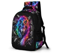 WECECE Boys Wolf 3D Rucksack for Secondary School Girls Animal Wolves Rucksack 10-16 Years, 16.5 Inch Laptop School Bag Fashion Backpack for Autumn Outing and Travel