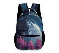 WECECE Boys Wolf Bookbag 6-12 Years Animal Wolve Roses Daypack for Girls Primary School Years 2-4 with Front Pocket School Bag Books Bottle Umbrella Travel Outdoor Daily Use
