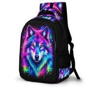 WECECE Boys Wolf Colourful Back pack for School Years 4-8 Girls Animal Wolves Daypack 7-12 Year Olds, Kids Backpack Cool Durable for School Trips and Outdoor