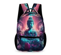 WECECE Buddha Lotus Backpack School Kids Ages 8-12 Years Primary Kids Buddhism School Bag Year 3-7 Students Fashion Rucksack Book Bag 43x32x15cm for Birthday Gift Books Notebooks